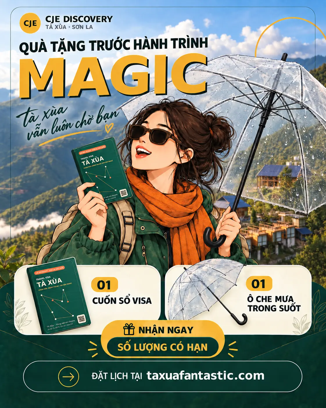 Quà tặng MAGIC gồm Sổ Visa Tà Xùa và ô che mưa trong suốt